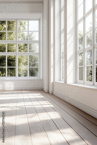 Bright and Airy Indoor Space With Large Windows and Wooden Flooring in a Modern Design