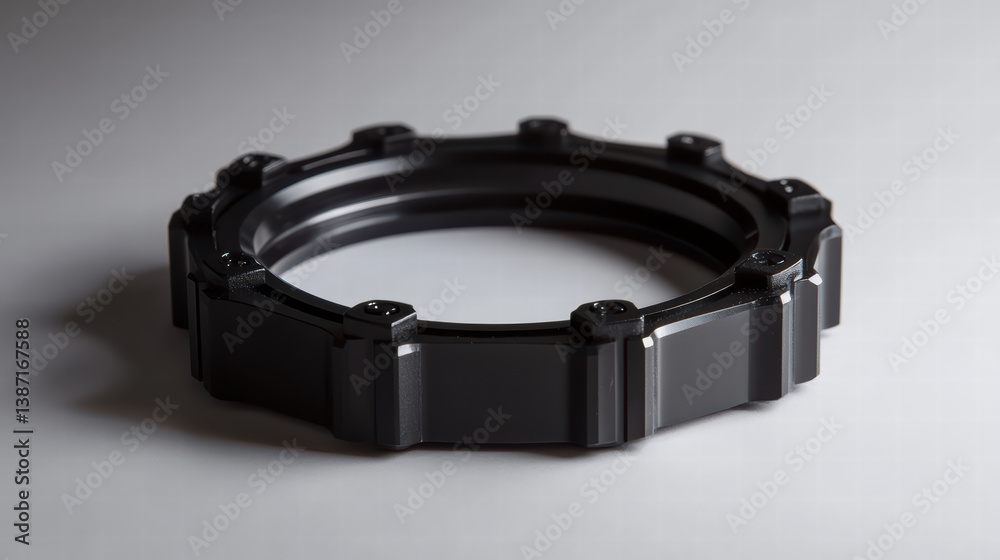 Obraz premium Black Plastic Nut: A close-up shot of a black plastic nut isolated on a plain background, showcasing its intricate design and details.