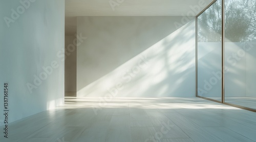 Natural Light Creates Shadows in Minimalist Interior Space During Daytime Hours