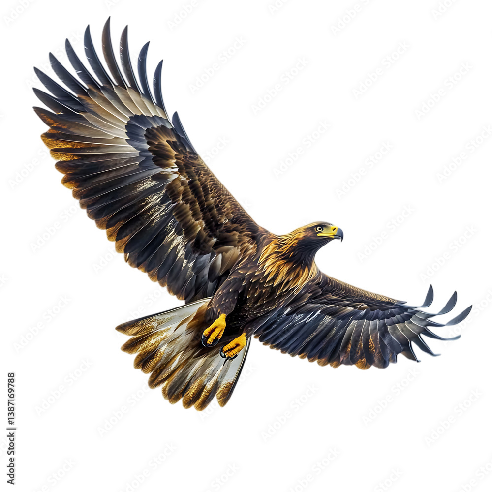 Obraz premium Golden Eagle Soaring Through the Sky Isolated on Transparent Background
