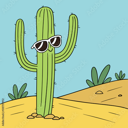 Cool Cactus Wearing Sunglasses – Fun Summer Cartoon Vector Design