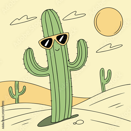 Cool Cactus Wearing Sunglasses – Fun Summer Cartoon Vector Design