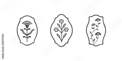 Vector illustration of abstract flower in simple hand drawn and linocut style. Simple contour vector illustration.
