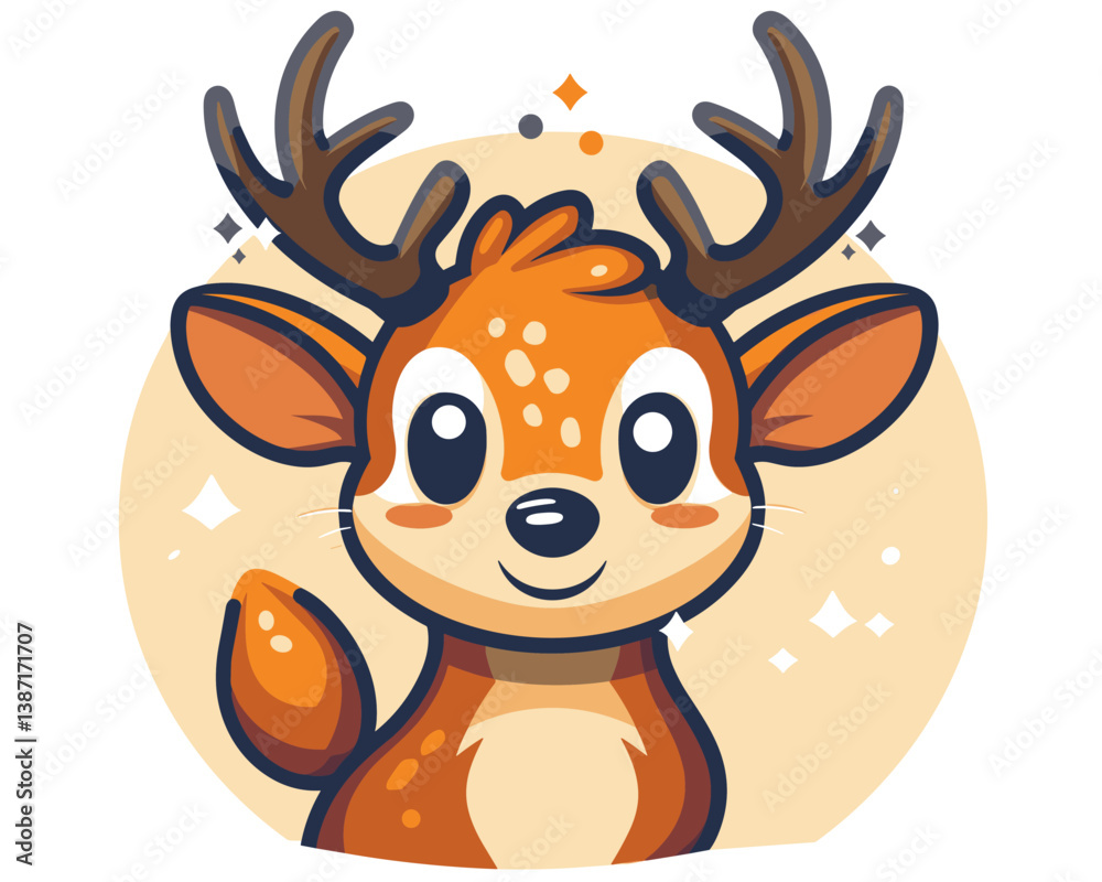 Obraz premium Cute cartoon deer with antlers. Vector illustration in flat style