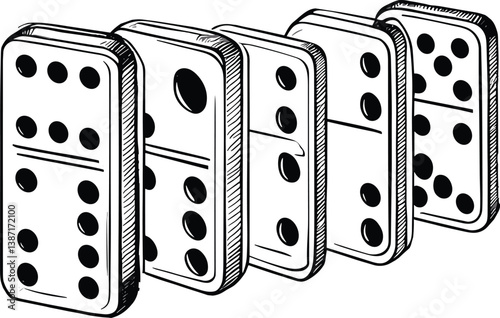 Domino bones line chain sketch sketch engraving PNG illustration. Scratch board style imitation. 