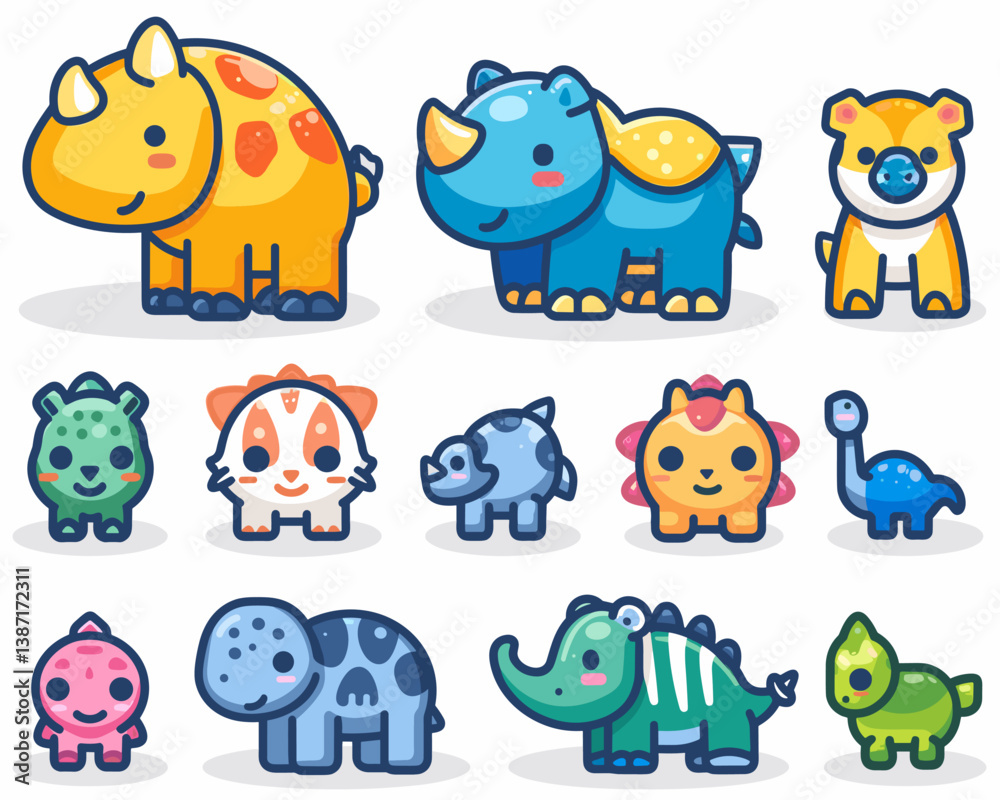 Fototapeta premium Set of cute cartoon animals on white background. Vector illustration for your design.