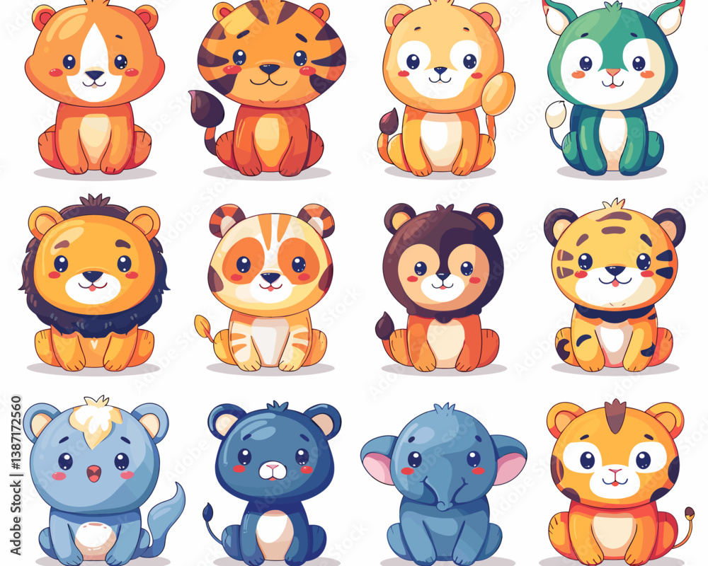 Obraz premium Set of cute cartoon animals on white background. Vector illustration for your design.