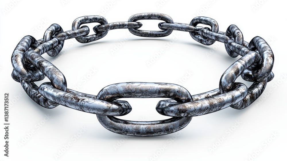 Fototapeta premium A 3D render of a metal chain link fence, with barbed wire strategically placed, against a pristine white background, ideal for use in transparent png format for design elements. 