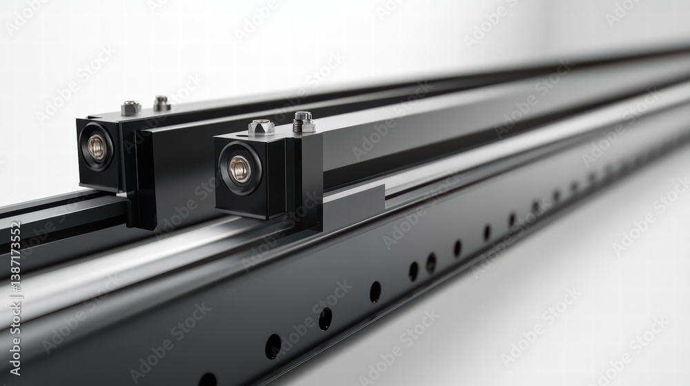 Obraz premium Precision in Motion: A close-up shot highlighting the intricate linear motion components. This photograph showcases the beauty of engineering and the seamless movement in industrial mechanisms.