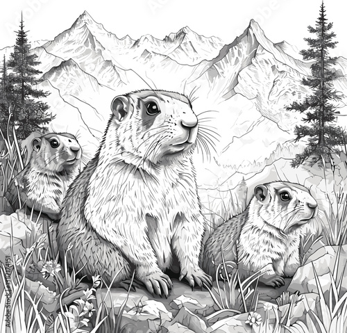 man in a suit holding a groundhog, blending formal attire with nature in a surreal way sketch engraving generative ai vector illustration. Scratch board imitation.