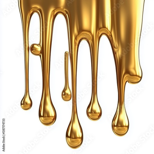Glorious Golden Liquid Flowing Down with Shiny Texture and Elegant Reflection
