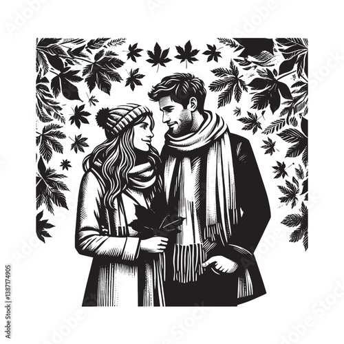 Autumn romance a couple embraces the season under a canopy of vibrant leaves