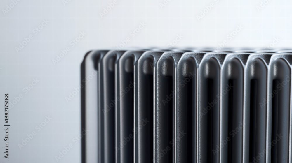 Metallic Radiator: An elegant metallic radiator stands tall, its sleek, polished surfaces and the soft ambient light, epitomizing modern, efficient heating solutions. Metallic Radiator: An elegant metallic radiator stands tall, its sleek, polished surfaces and the soft ambient light, epitomizing modern, efficient heating solutions.