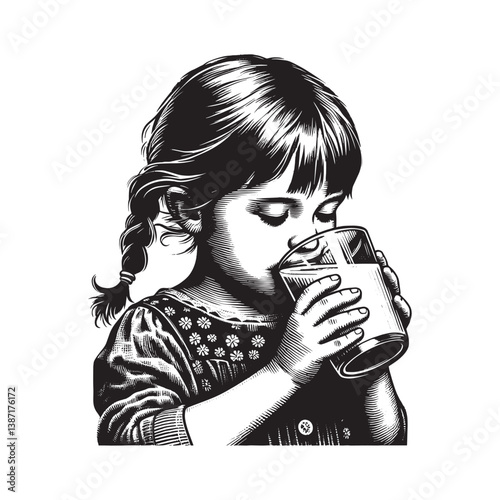 Childhood Nourishment A little girl enjoys a refreshing beverage in unique style