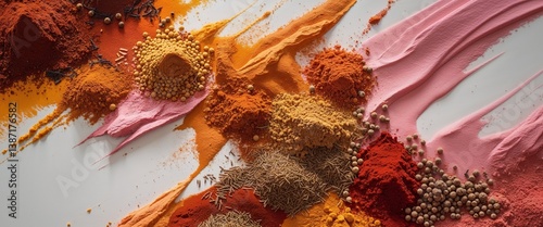 Fototapeta Naklejka Na Ścianę i Meble -  Abstract texture of spices multicolor mixture wallpaper