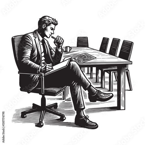 Distracted professional brainstorming creatively during a monotonous meeting