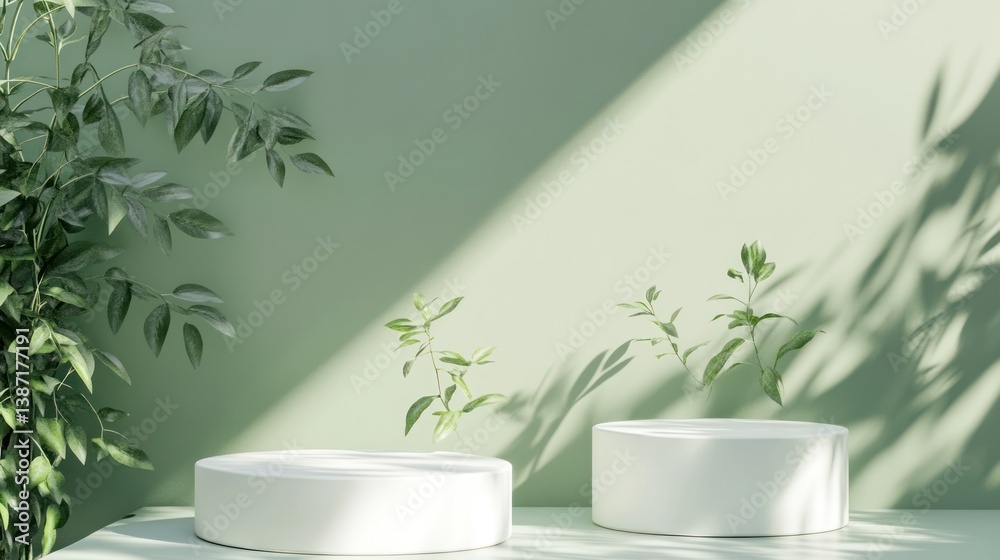 Empty Display Pedestal with Greenery Background Empty Display Pedestal with Greenery Background