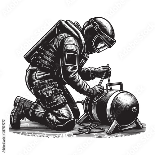 Female explosive ordnance disposal expert working on defusing a bomb