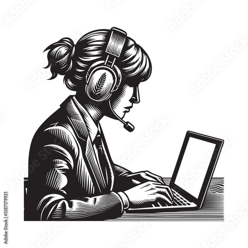 Focused female executive participating in a video conference session at work