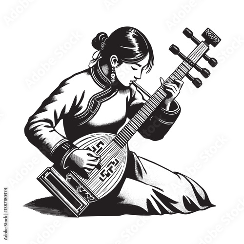 Harmonious Strings A woman plays morin khuur a traditional Mongolian instrument