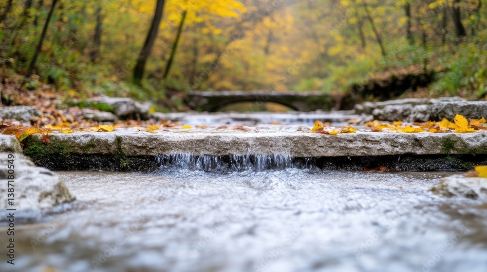 Autumnal stream cascading over stone steps in a forest Autumnal stream cascading over stone steps in a forest