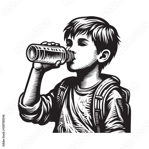 Illustrative depiction of a child drinking water to maintain hydration