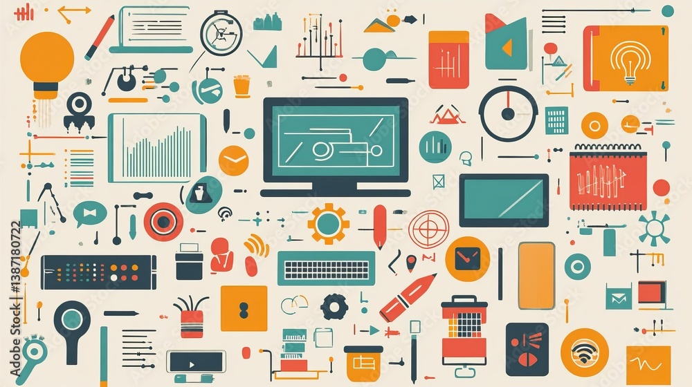 Modern digital workspace icons, flat design Modern digital workspace icons, flat design