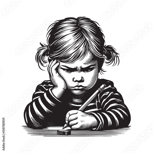 Intense concentration a young girl immersed in a meticulous drawing activity