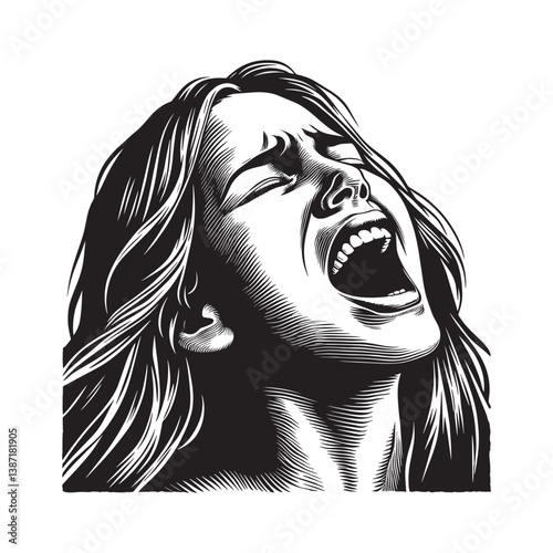 Monochromatic portrait of a woman in distress expressing profound emotional pain