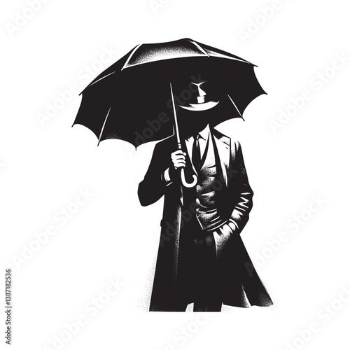 Monochrome figure with umbrella a study in form and shadow expressive lines