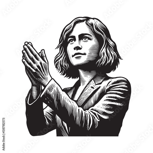 Monochrome illustration of a determined woman advocating change and progress