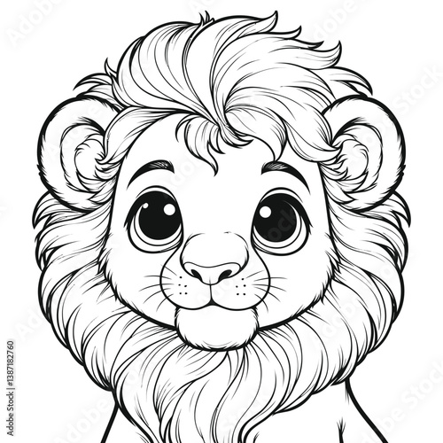 Cute Lion Cub Cartoon Illustration for Coloring Book or Printables