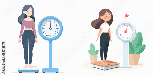 vector of woman weighing herself