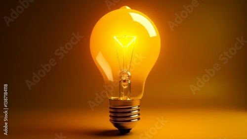 glowing yellow light bulb in dark room