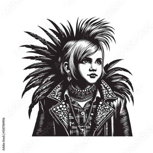 Stylized portrait of a youth embracing punk rock fashion aesthetic in monochrome