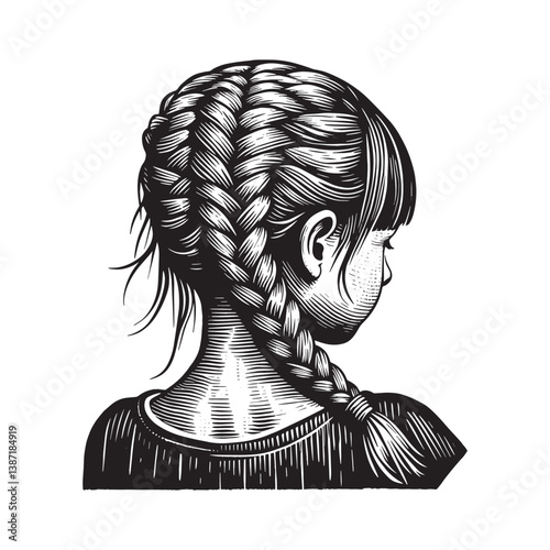 Stylized portrait of a young girl with detailed fishtail braids hairstyle