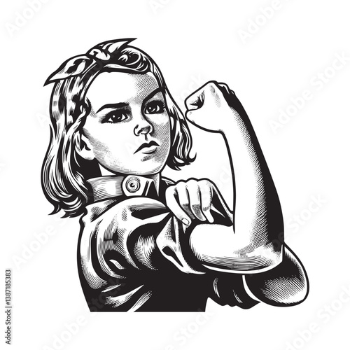Unyielding spirit a girl embodies resolve in realistic woodcut drawing style
