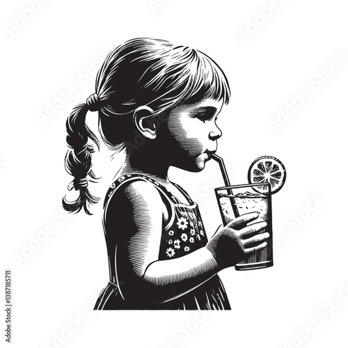 Whimsical depiction of a child enjoying a refreshing lemonade drink in summer