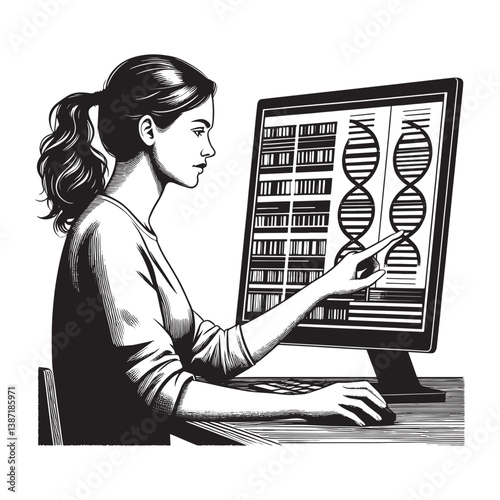 Woman analyzes DNA data with interactive platform in a unique artistic style