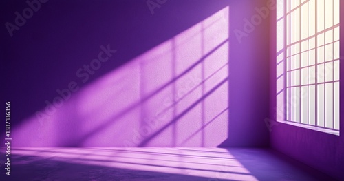 Light and Shadow Interplay in a Purple Room With Textured Walls and Window