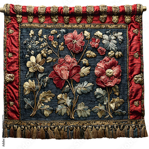 A 15th-century Flemish tapestry depicting the Battle of Agincourt, isolated on a white background. photo