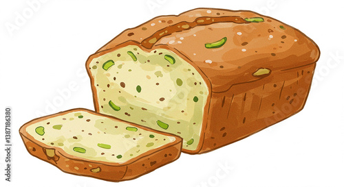 Delicious Homemade Loaf of Zucchini Bread with Nuts and Spices Sliced