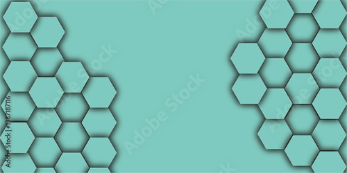 Abstract pattern with hexagonal light green and gray technology line paper background  3D Futuristic minimal honeycomb mosaic light green geometric mesh cell texture.