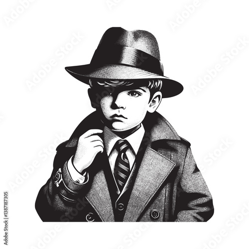 Young investigator evoking classic noir ambiance in detailed illustration