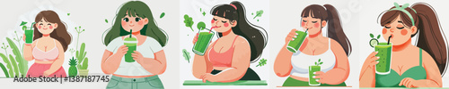 fat teenager vector drinking green smoothie