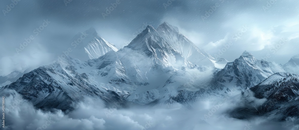 Obraz premium Majestic snowy mountains shrouded in mist