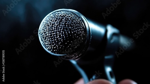 Close-up of a dynamic microphone.  Focused on the diaphragm and body