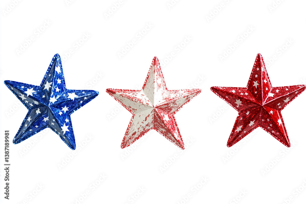 Obraz premium Patriotic Stars: An artful array of red, white, and blue stars gleams in celebration of nation's pride and patriotic fervor. Ideal for designs and concepts related to national pride and independence.