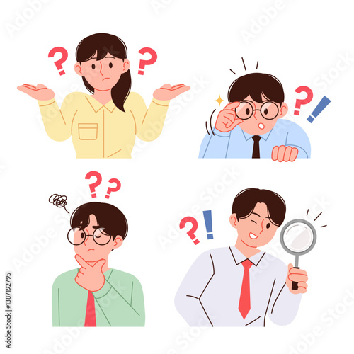 People wondering and seeking answers. Business problem solving concept illustration.