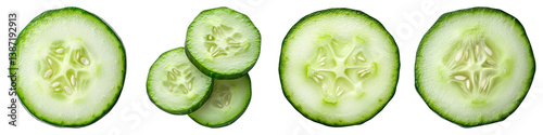 Slice cucumber isolated on transparent background. PNG, set of